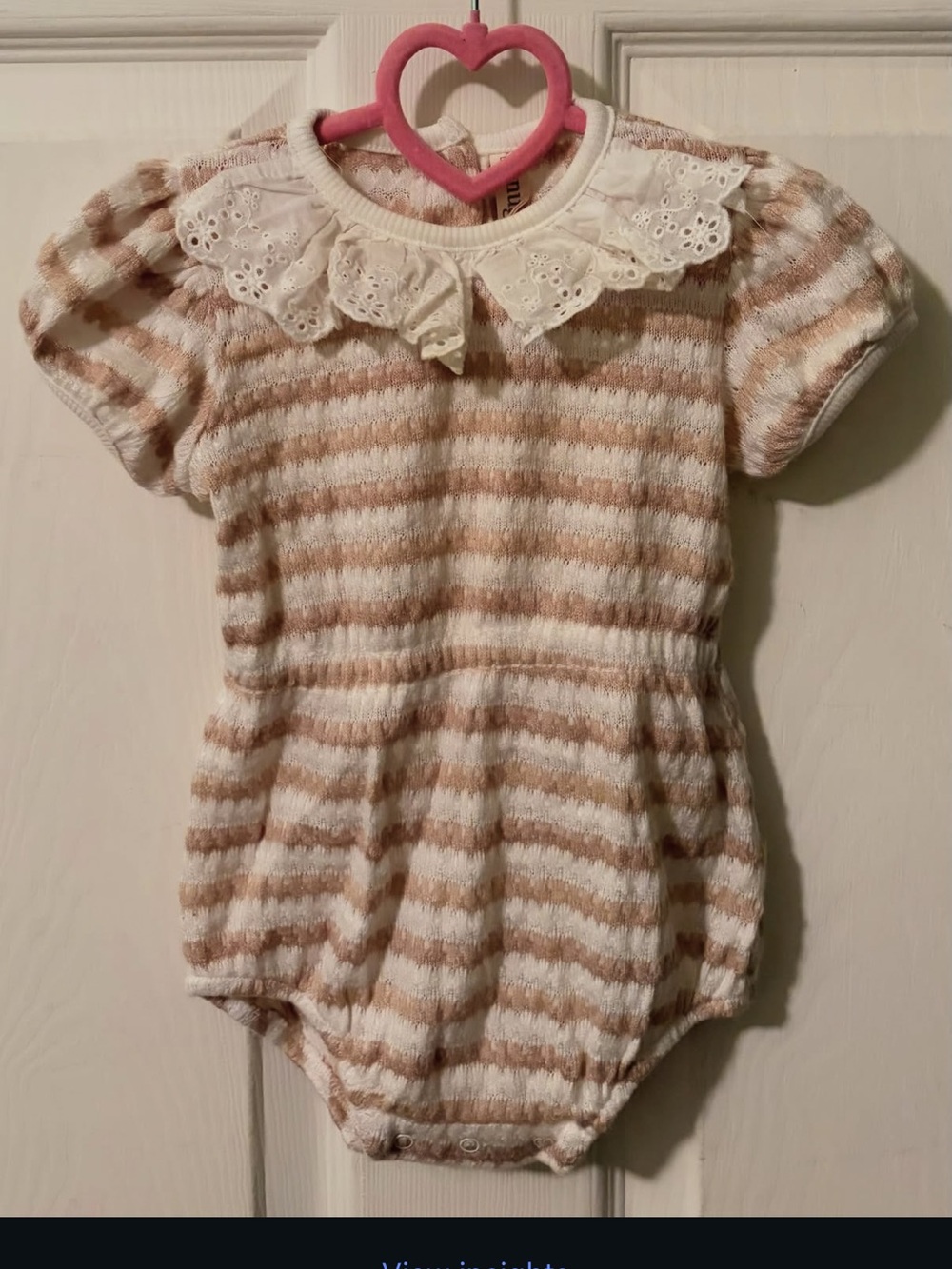 Striped Knit Baby One-Piece with Lace Collar - Cream & Tan